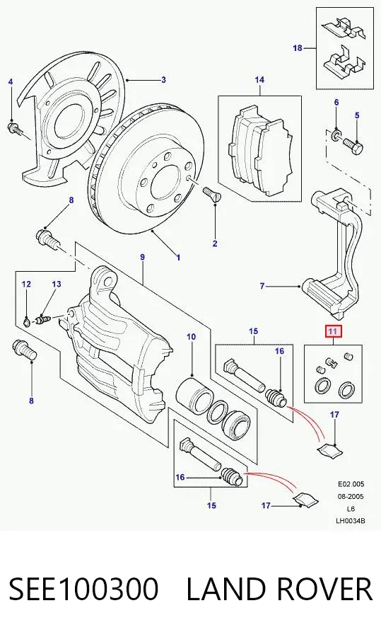 Kit de reparação de suporte do freio dianteiro SEE100300 Land Rover