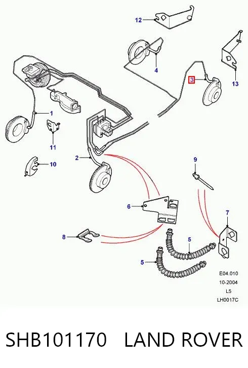 Mangueira do freio traseira esquerda SHB101170 Land Rover