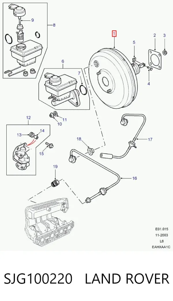 Reforçador dos freios a vácuo SJG100220 Land Rover