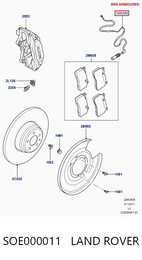 Sensor traseiro de desgaste das sapatas do freio SOE000011 Land Rover