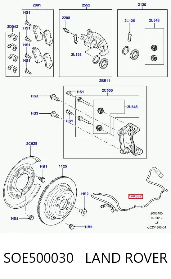Sensor dianteiro de desgaste das sapatas do freio SOE500030 Land Rover