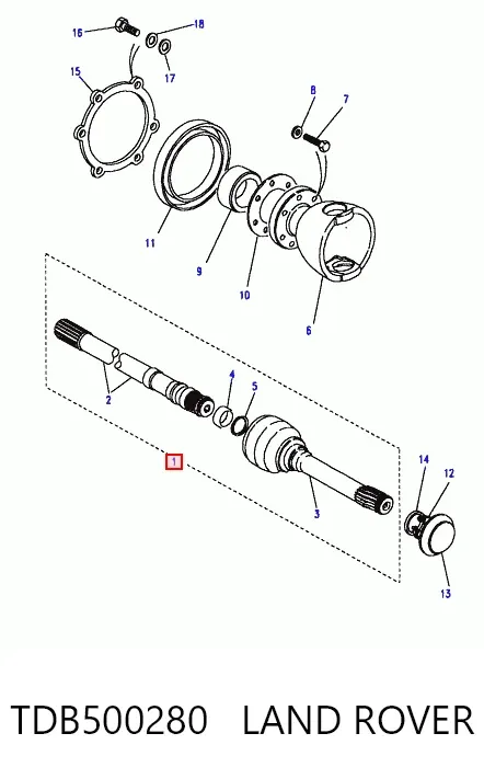 Semieixo (acionador) dianteiro direito TDB500280 Land Rover
