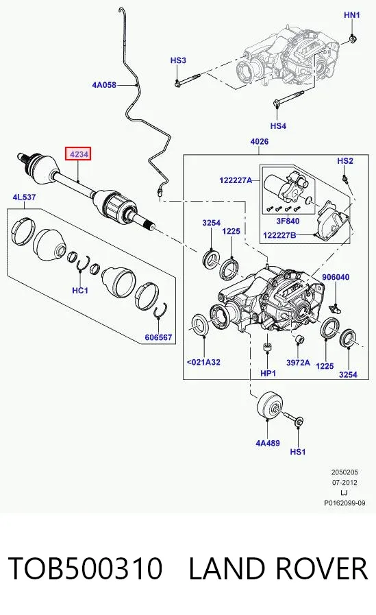 Semieixo traseiro direito TOB500310 Land Rover