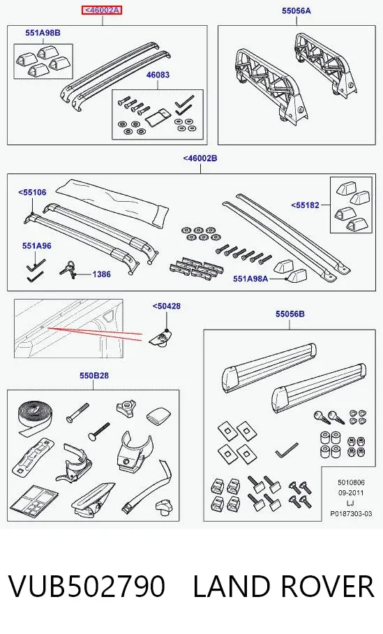 Travessas de porta-malas do teto, kit VUB502790 Land Rover