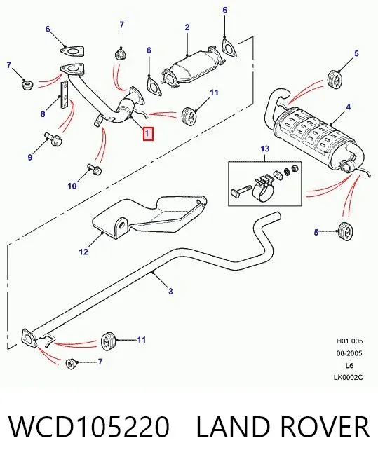 Silenciador, parte dianteira WCD105220 Land Rover