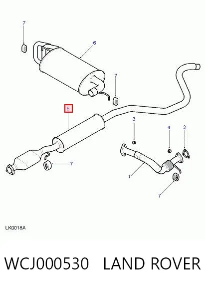 Silenciador, parte central WCJ000530 Land Rover