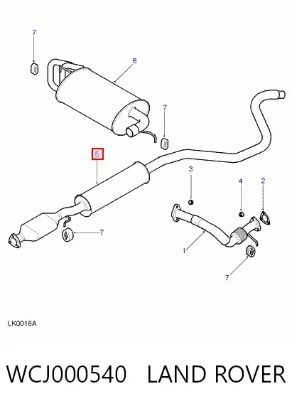 Silenciador, parte central WCJ000540 Land Rover