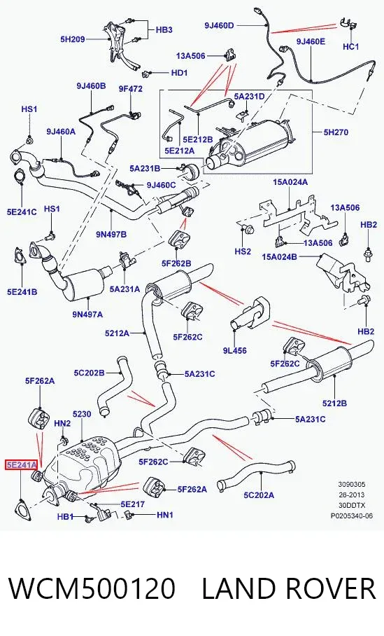 Vedante do silenciador de montagem WCM500120 Land Rover