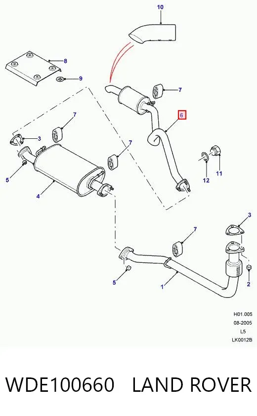 Silenciador, parte traseira WDE100660 Land Rover