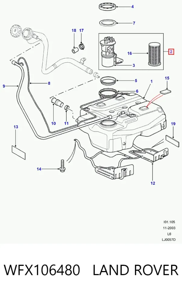 Módulo de bomba de combustível com sensor do nível de combustível WFX106480 Land Rover