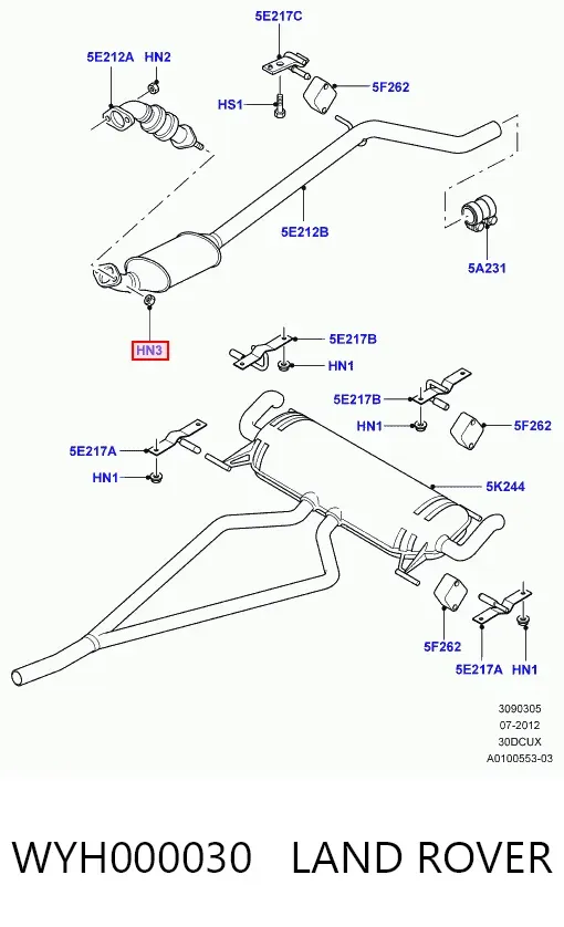 Porca de fixação de tubo de admissão do silenciador (de calças) WYH000030 Land Rover