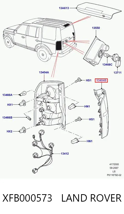 Lanterna traseira esquerda XFB000573 Land Rover
