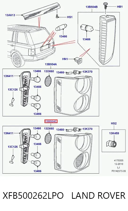 Lanterna traseira direita XFB500262LPO Land Rover