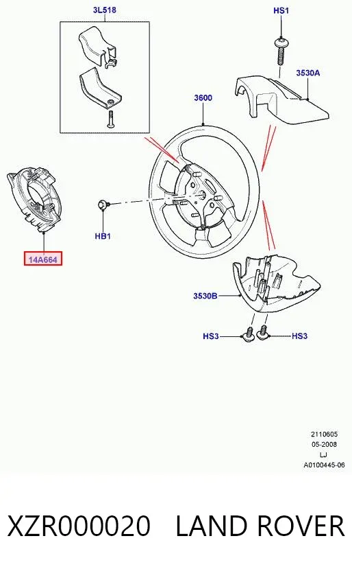 Anel AIRBAG de contato, cabo plano do volante Land Rover Range Rover III