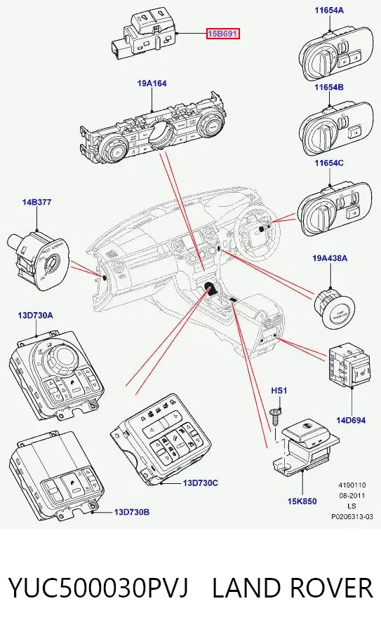 Comutador de controlo de alcapão YUC500030PVJ Land Rover
