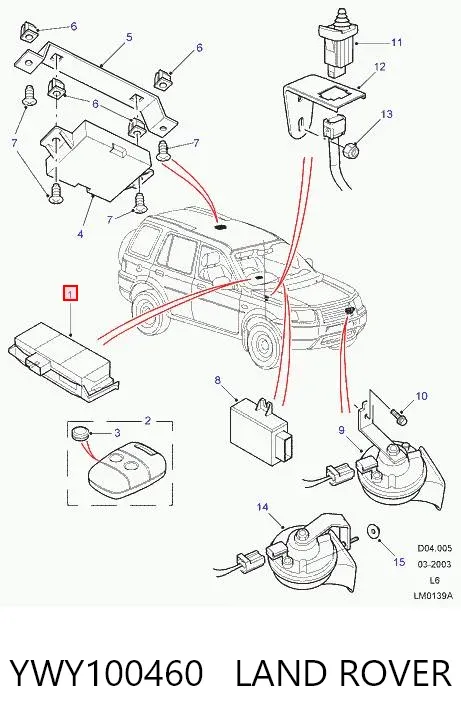 Unidade de controlo (Centralina eletrônica) de sinalização YWY100460 Land Rover