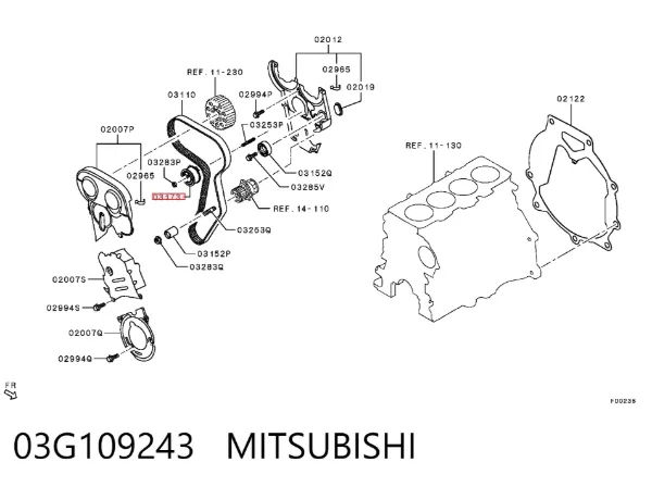 Rolo de reguladora de tensão da correia do mecanismo de distribuição de gás 03G109243 Mitsubishi