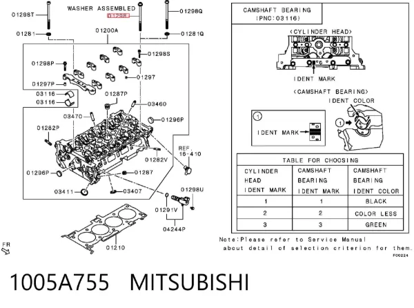 Parafuso de cabeça de motor (CBC) 1005A755 Mitsubishi