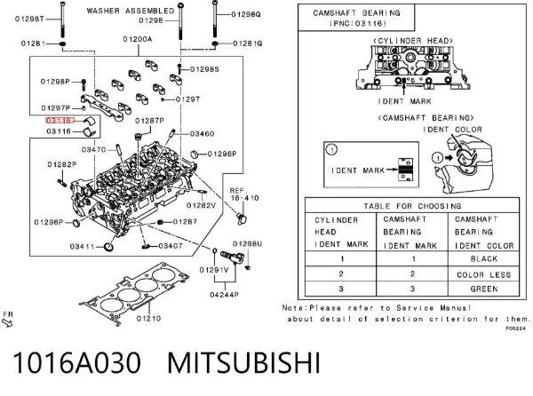 Folha inserida da árvore distribuidora, kit, padrão 1016A030 Mitsubishi