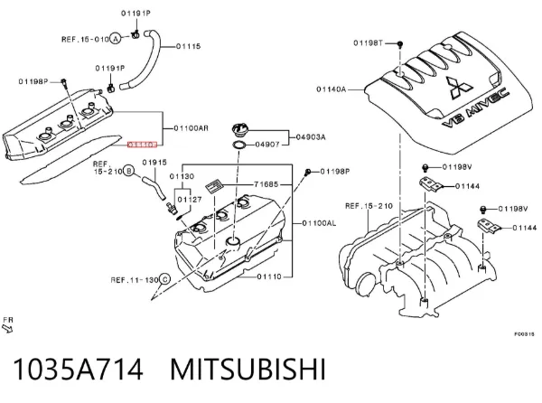 Vedante de tampa de válvulas de motor 1035A714 Mitsubishi