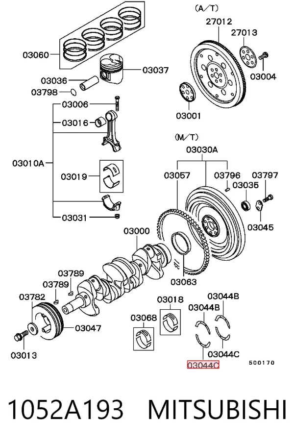 Semianel de suporte (de carreira) de cambota, STD, kit 1052A193 Mitsubishi