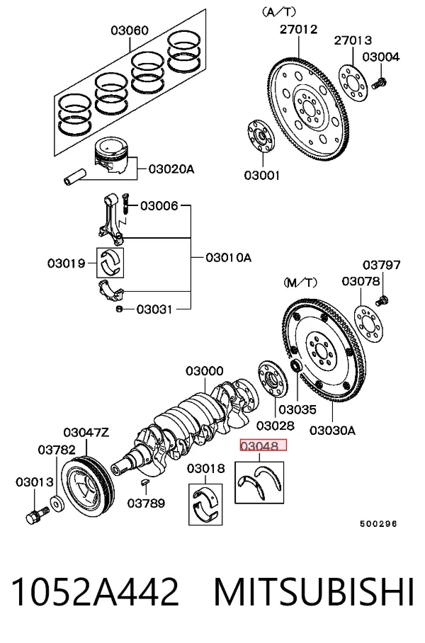 Semianel de suporte (de carreira) de cambota, STD, kit 1052A442 Mitsubishi