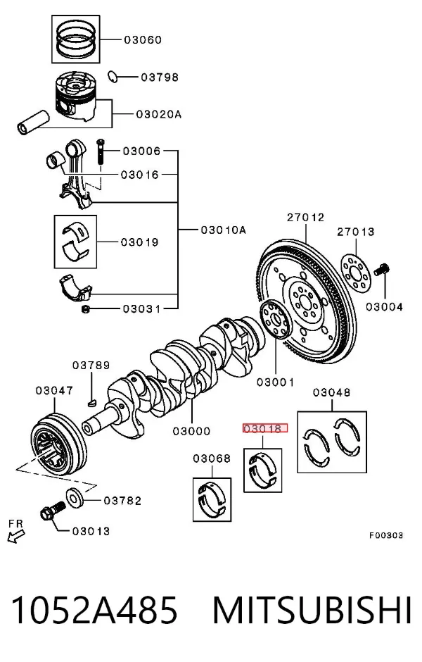 Folhas inseridas principais de cambota, kit, padrão (STD) 1052A485 Mitsubishi