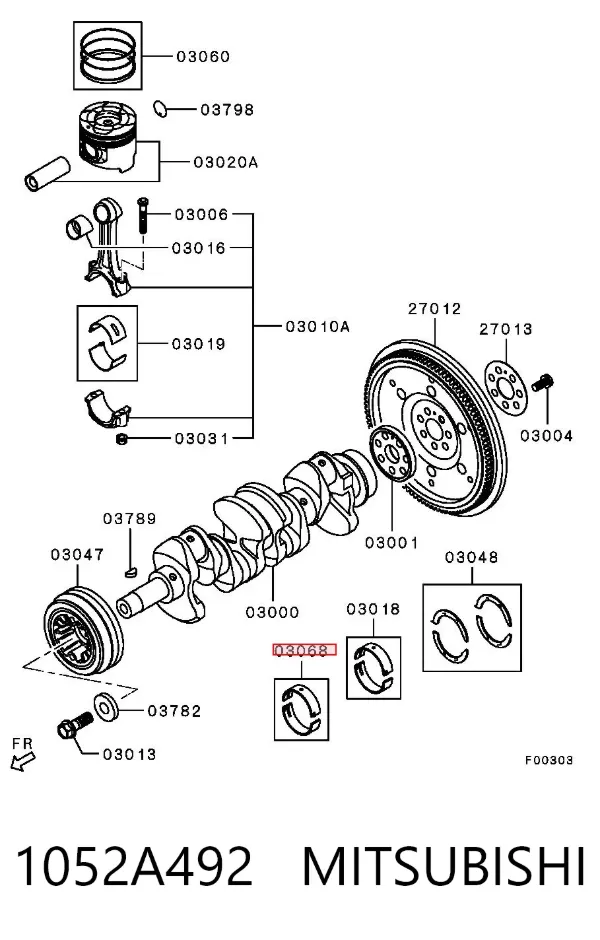 Folhas inseridas principais de cambota, kit, padrão (STD) 1052A492 Mitsubishi