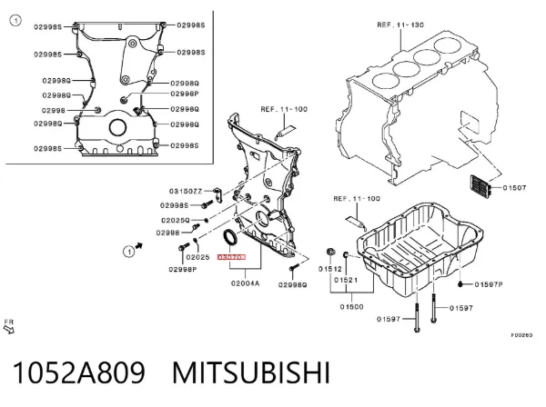 Vedação dianteira de cambota de motor 1052A809 Mitsubishi
