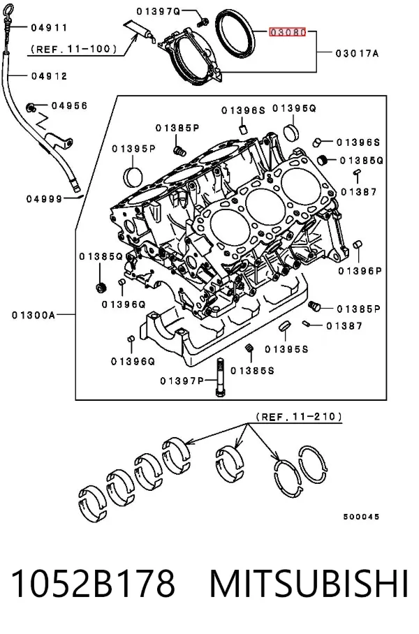Vedação traseira de cambota de motor 1052B178 Mitsubishi