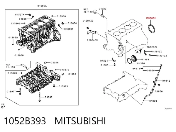 Vedação traseira de cambota de motor 1052B393 Mitsubishi