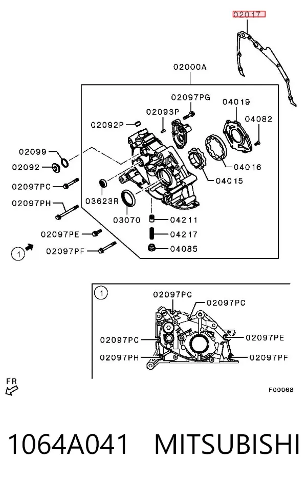 Vedante de tampa dianteira de motor 1064A041 Mitsubishi