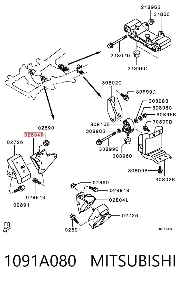 Consola de coxim (apoio) direita de motor 1091A080 Mitsubishi