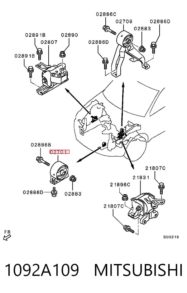 Coxim (suporte) dianteiro de motor 1092A109 Mitsubishi