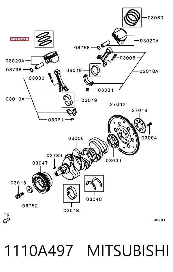 Anéis do pistão para 1 cilindro, STD. 1110A497 Mitsubishi