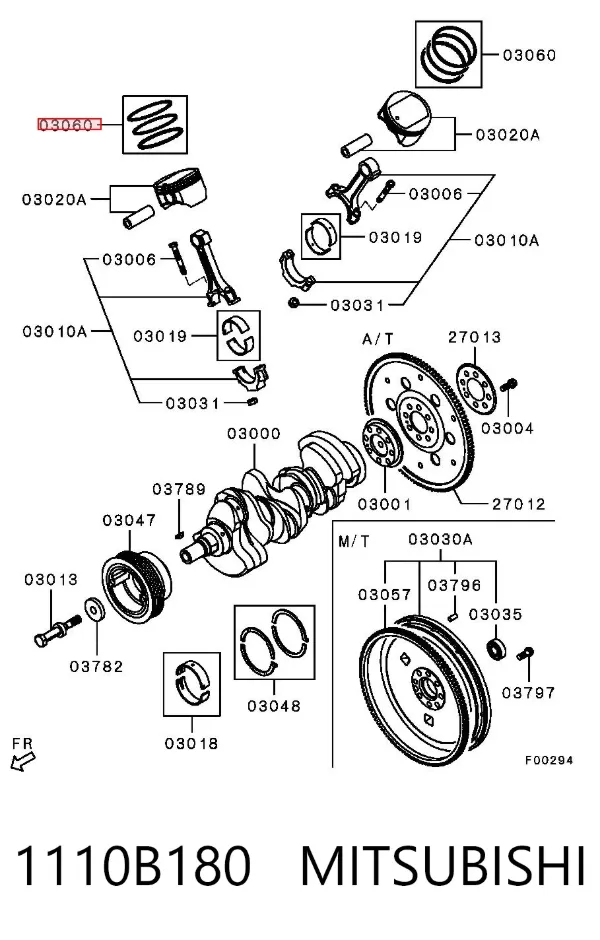 Anéis do pistão para 1 cilindro, STD. 1110B180 Mitsubishi