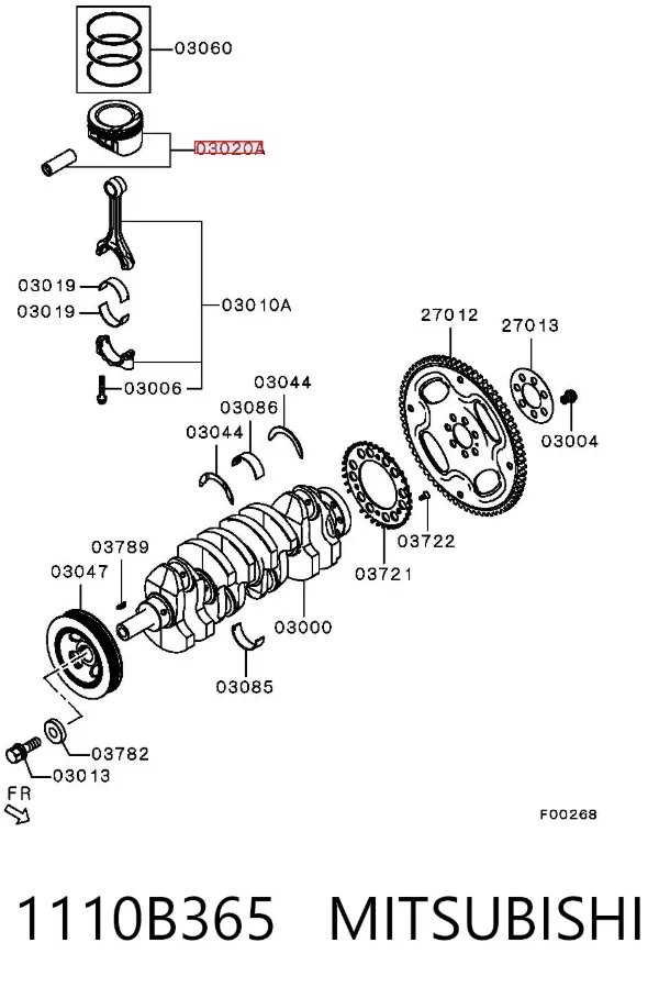 Pistão do kit para 1 cilindro, STD 1110B365 Mitsubishi