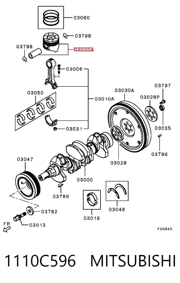 Pistão do kit para 1 cilindro, 2ª reparação ( + 0,50) 1110C596 Mitsubishi