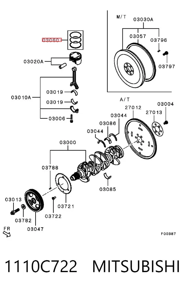 Kit de anéis de pistão de motor, STD. 1110C722 Mitsubishi