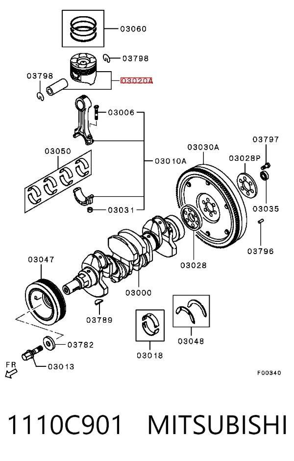 Pistão do kit para 1 cilindro, 2ª reparação ( + 0,50) 1110C901 Mitsubishi