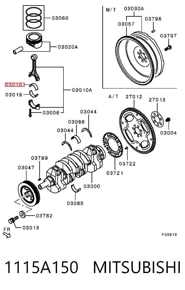 Folhas inseridas de cambota de biela, kit, 2ª reparação ( + 0,50) 1115A150 Mitsubishi