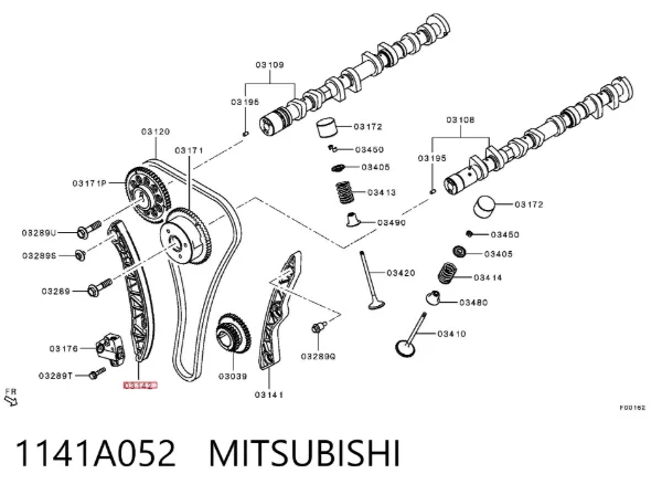 Amortecedor de cadeia do mecanismo de distribuição de gás, direito 1141A052 Mitsubishi