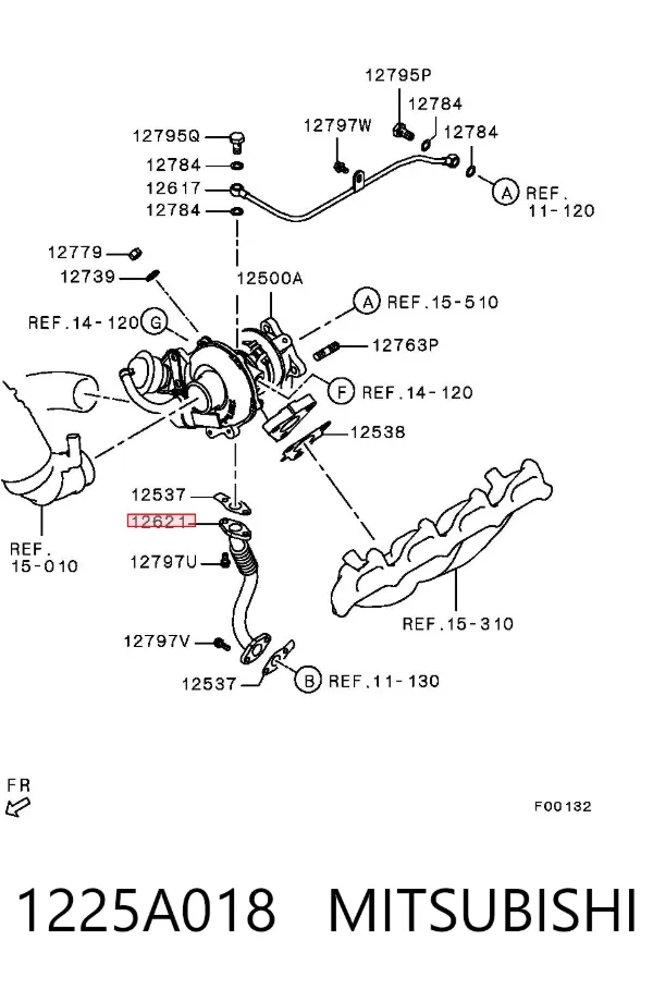 Tubo (mangueira) de derivação de óleo de turbina 1225A018 Mitsubishi