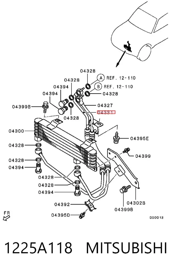Tubo (mangueira) do radiador de óleo, linha de combustível de retorno (de pressão baixa) 1225A118 Mitsubishi