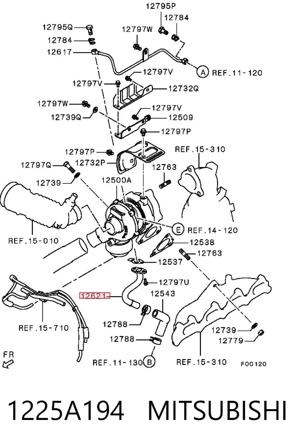 Tubo (mangueira) de derivação de óleo de turbina 1225A194 Mitsubishi