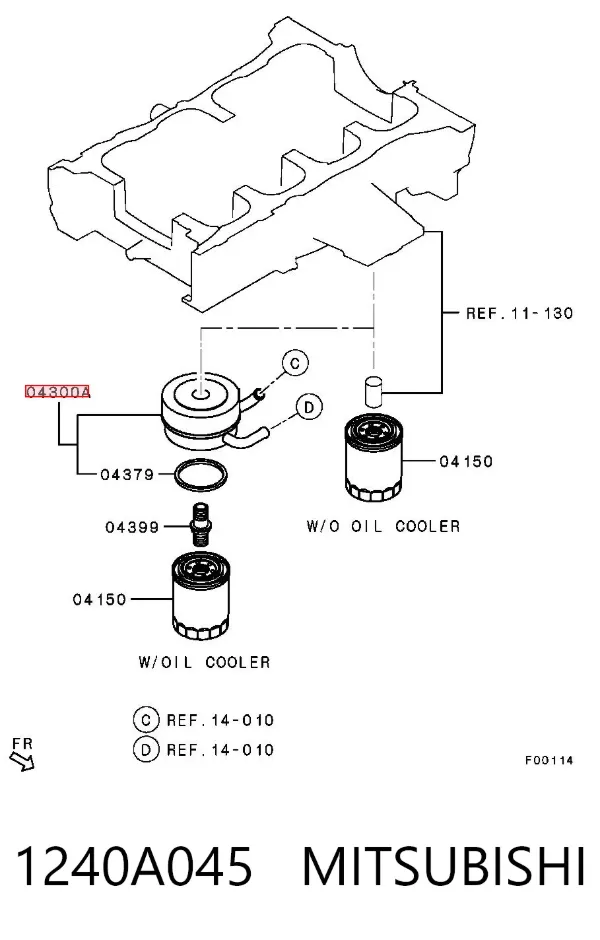 Radiador de óleo (frigorífico), debaixo de filtro 1240A045 Mitsubishi