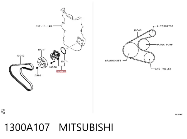 Bomba de água (bomba) de esfriamento 1300A107 Mitsubishi