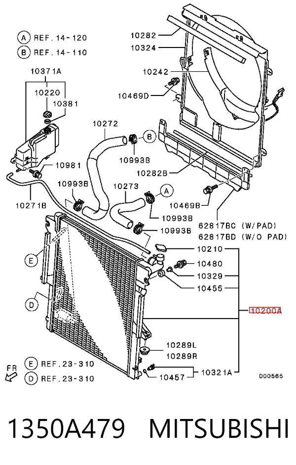 Radiador de esfriamento de motor 1350A479 Mitsubishi