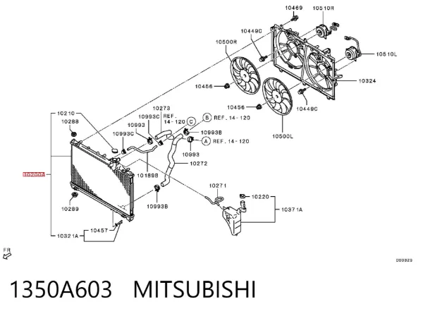 Radiador de esfriamento de motor 1350A603 Mitsubishi
