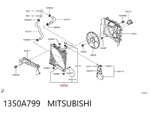Radiador de esfriamento de motor 1350A799 Mitsubishi
